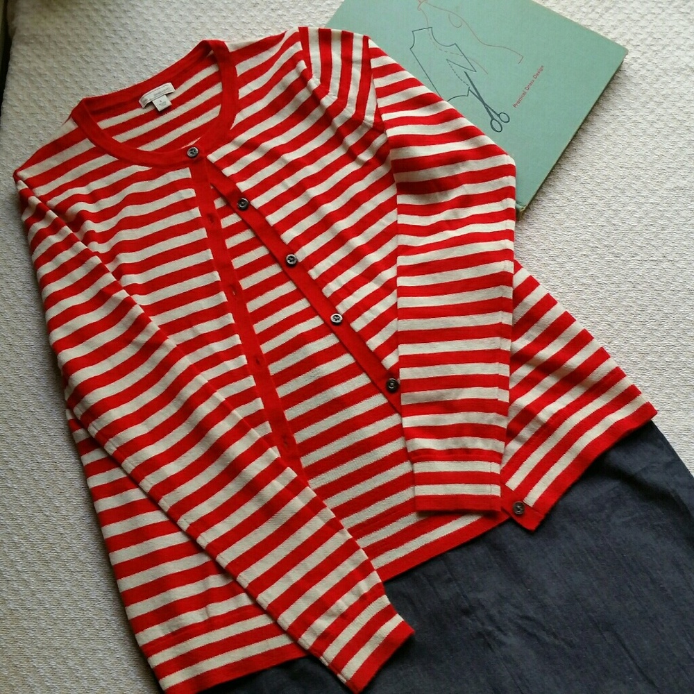 Gap S Tomato Red Striped Cardigan Wool Long-sleeve