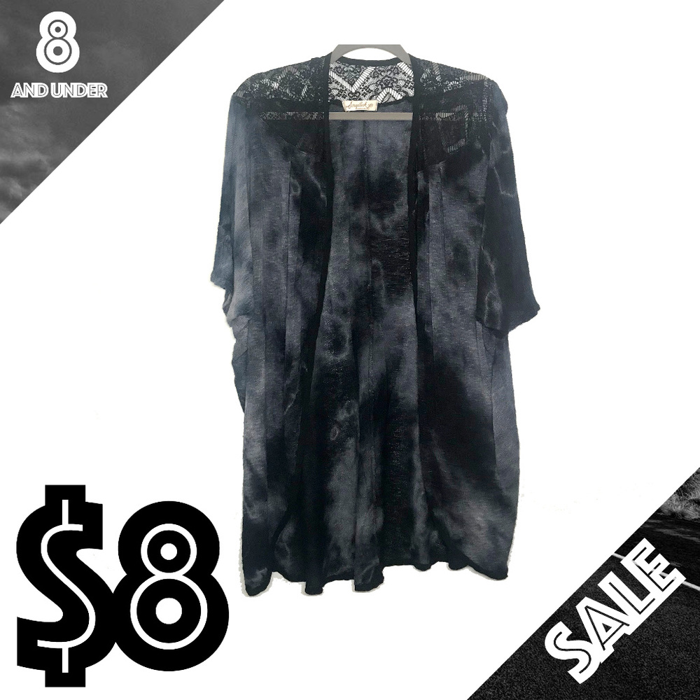 Scrapbook Acid Dye Shawl Sweater w/Lace Detail