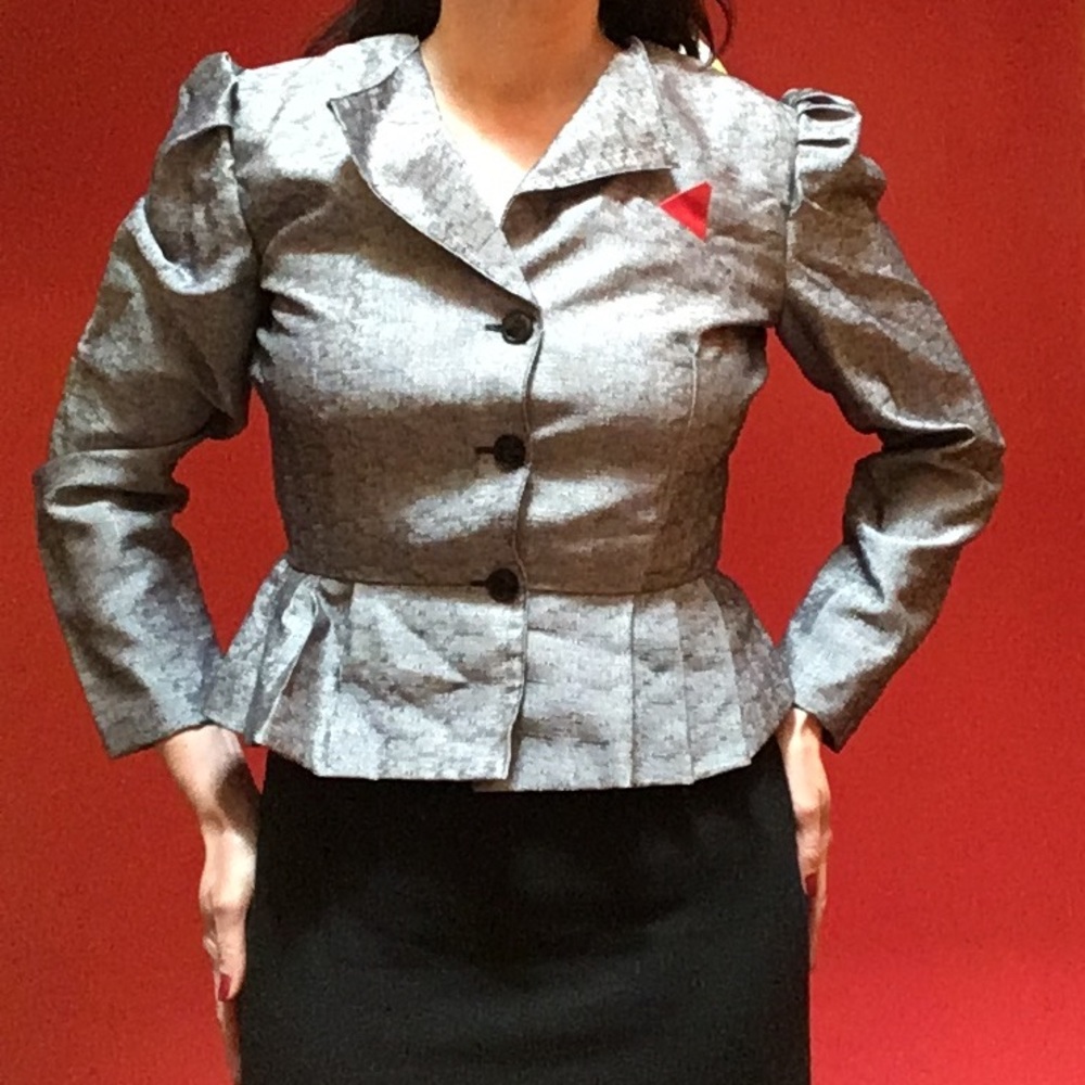 Vintage '80s silver grey peplum jacket / top sz M