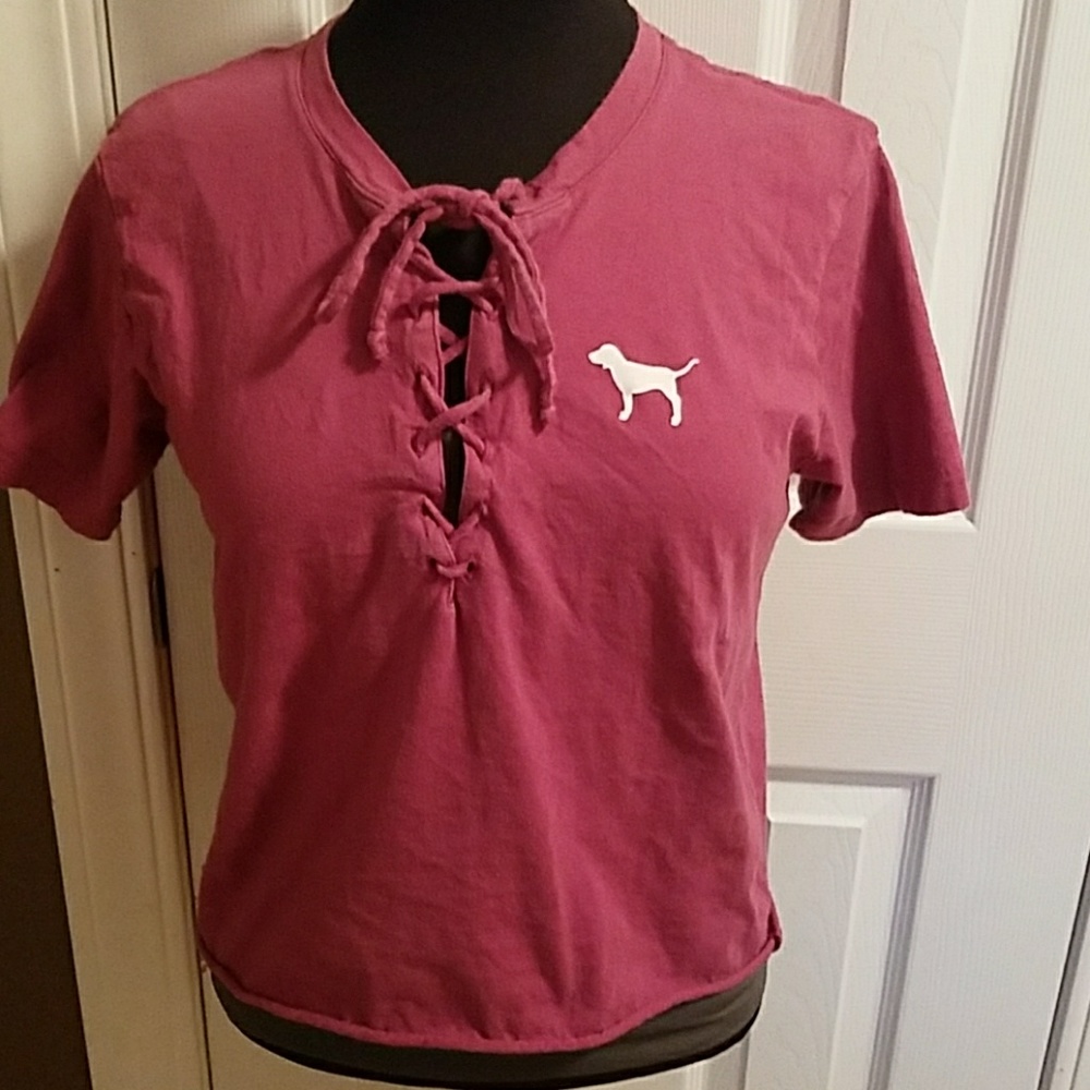 Pink shrunken raw hem tee