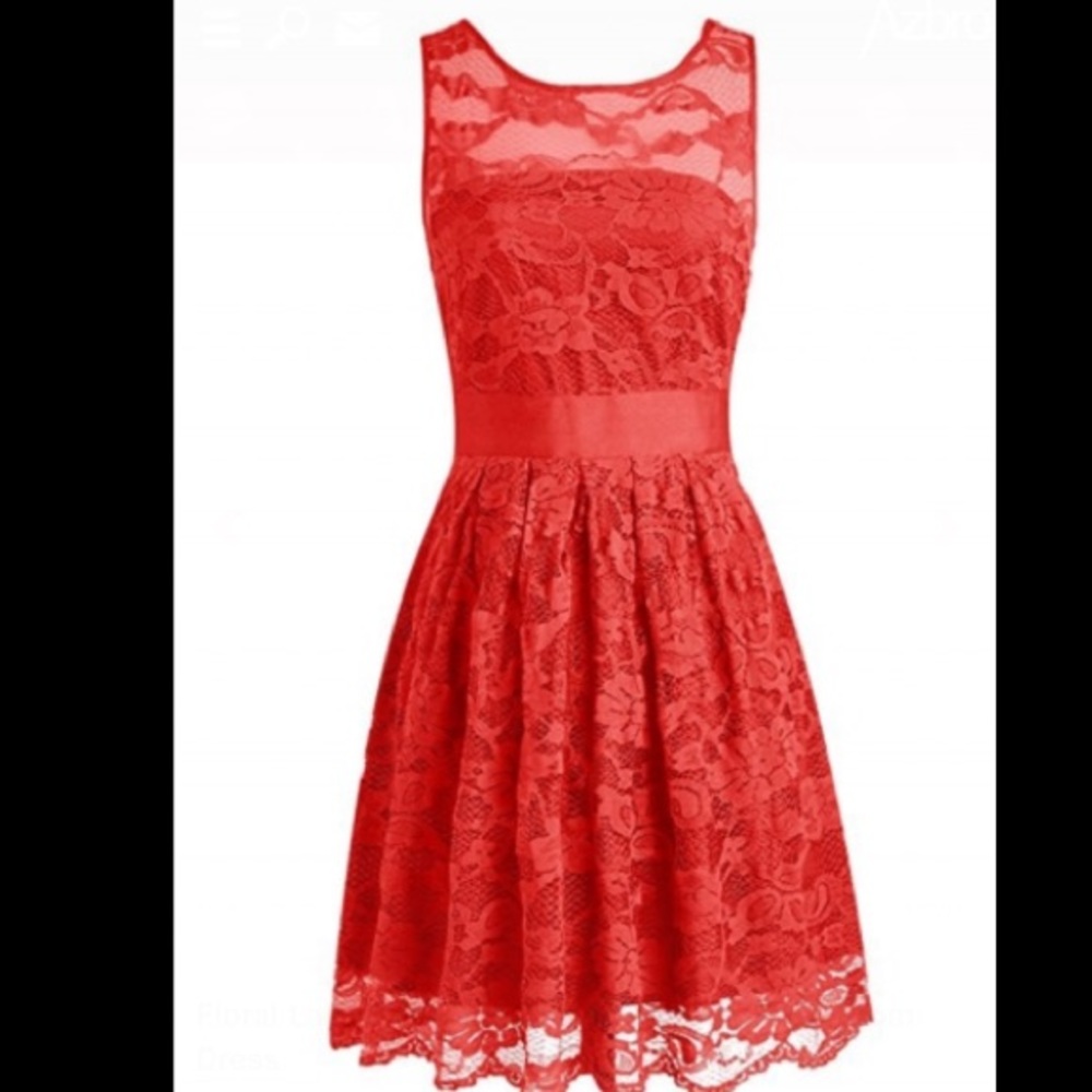 Red Floral Lace Bridesmaid Dress
