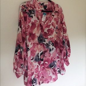 💎PLUS SIZE💎 Pink and Cream Floral Blouse