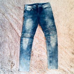 Patterned blue jeans
