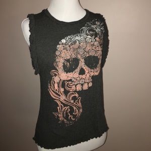 Gray and pink super soft scull tank shirt