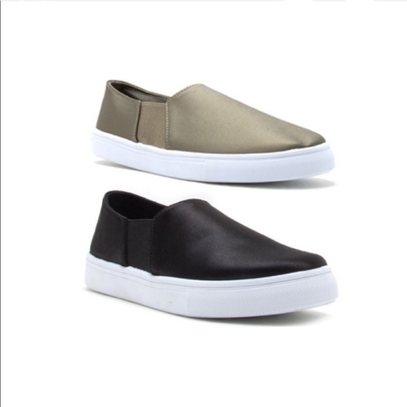 •FINAL PRICE SALE• Khaki Satin Slip Ons - Picture 3 of 7