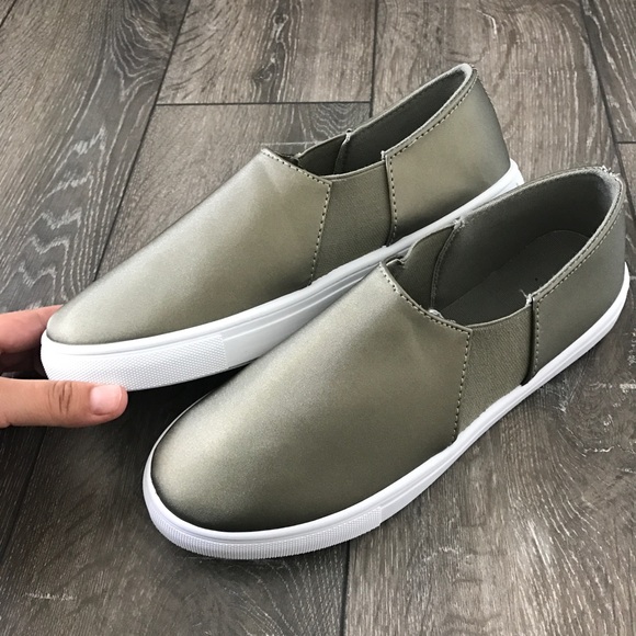 •FINAL PRICE SALE• Khaki Satin Slip Ons - Picture 2 of 7