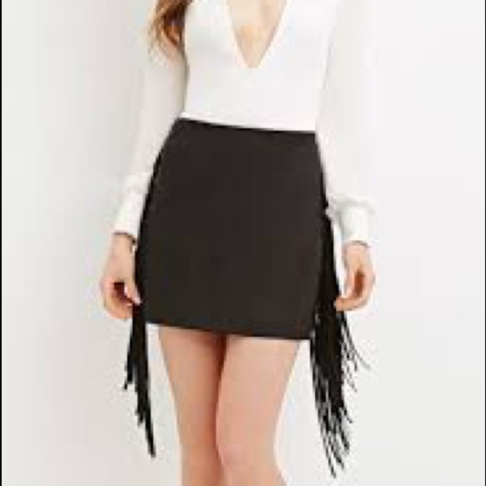 Black suede fringe skirt