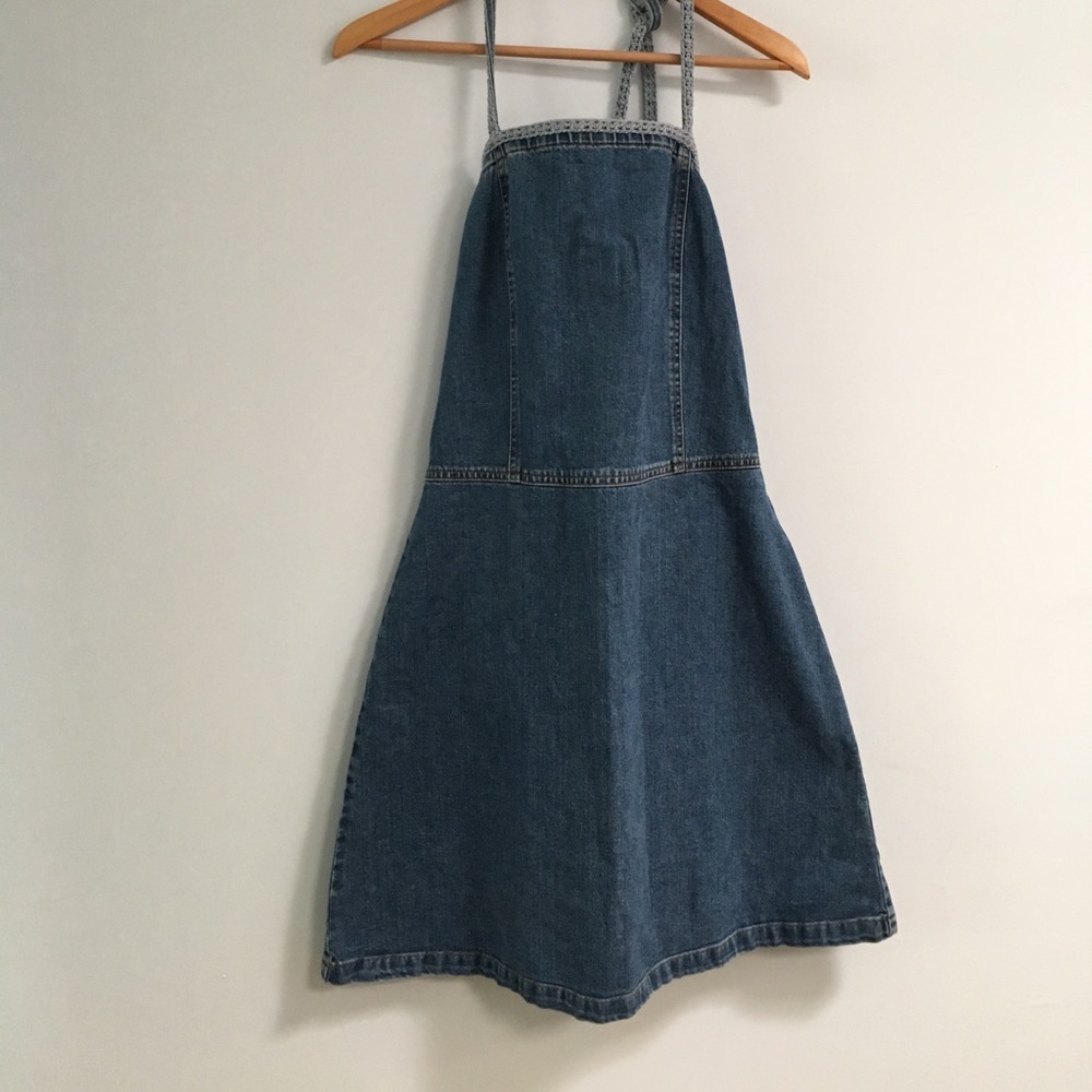 Cute backless fettuccini strap jean dress
