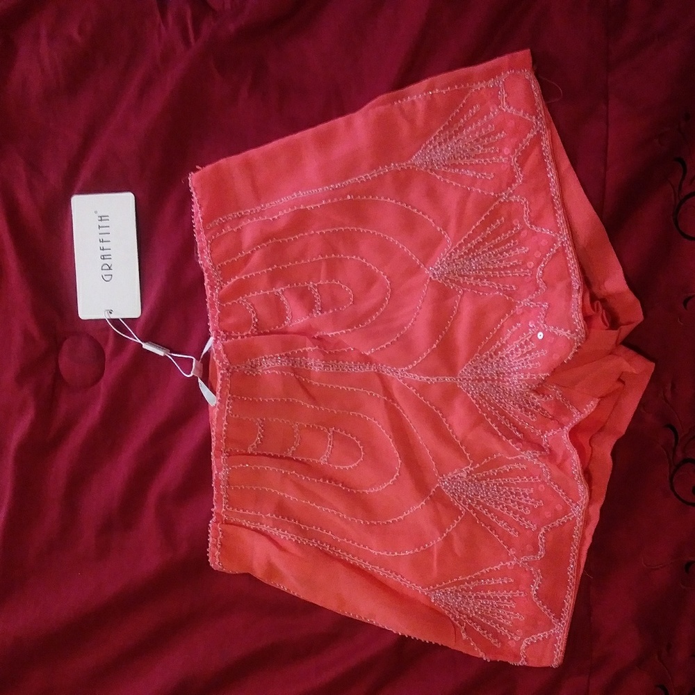 Coral beaded shorts