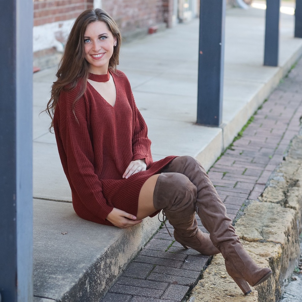 Rust Choker Sweater Dress - Picture 3 of 3