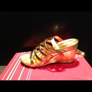 Gold BCBGirls wedge sandals
