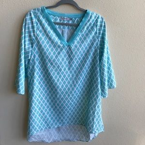 Blouse women size L color sky blue with white.
