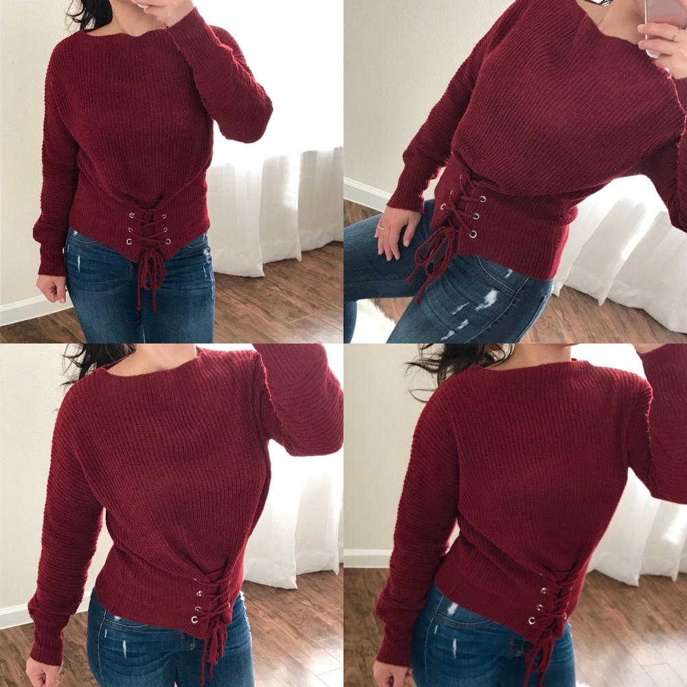 Knit Lace Up Burgundy