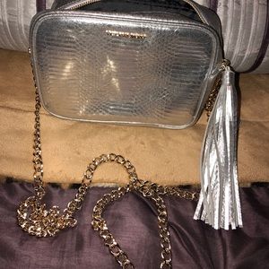 Victoria Secret silver crossbody with gold chain