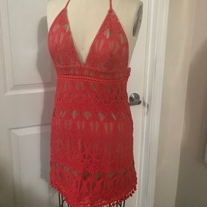 Forever 21 mini Pom Pom halter lace dress size M