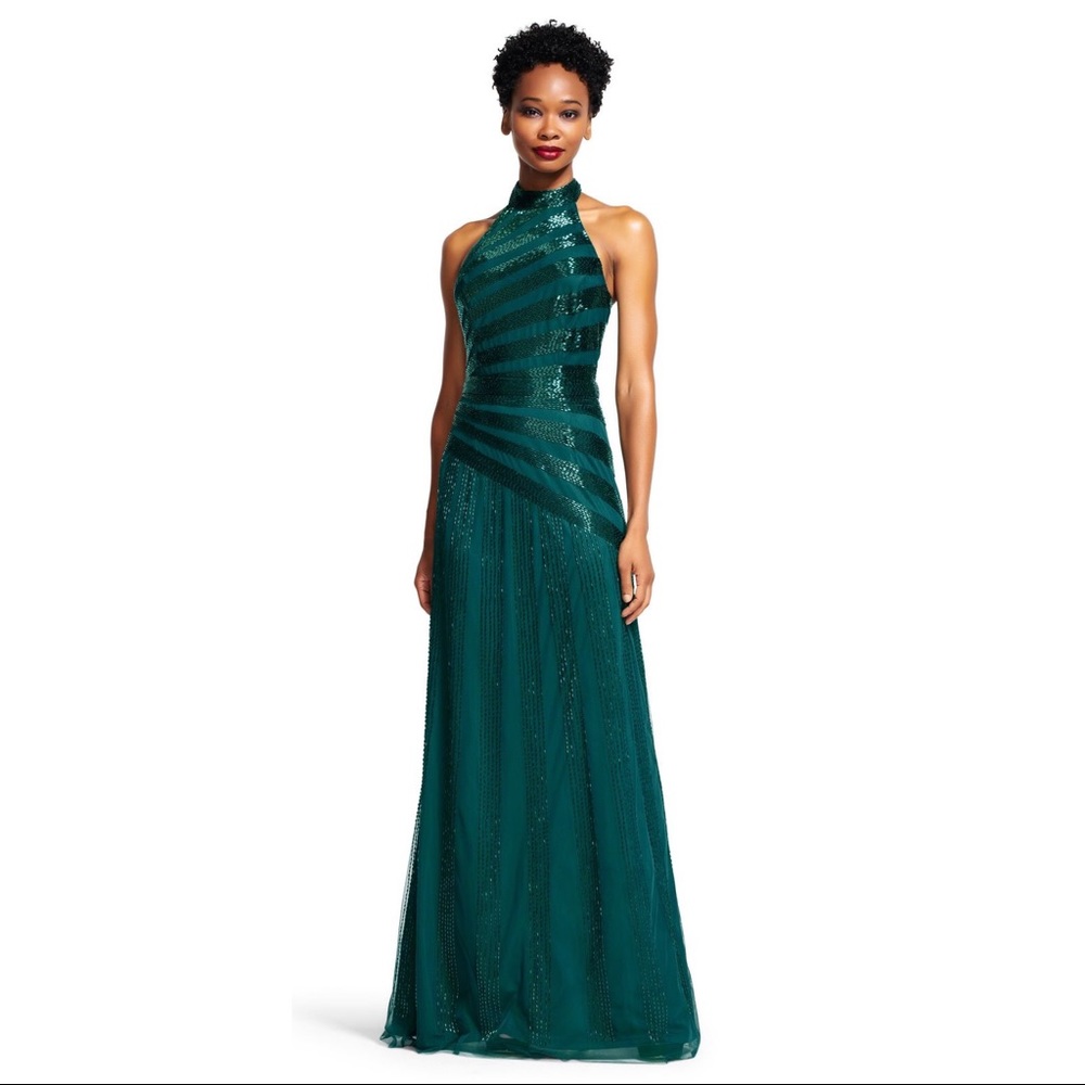 Adrianna Papell Halter Beaded Gown