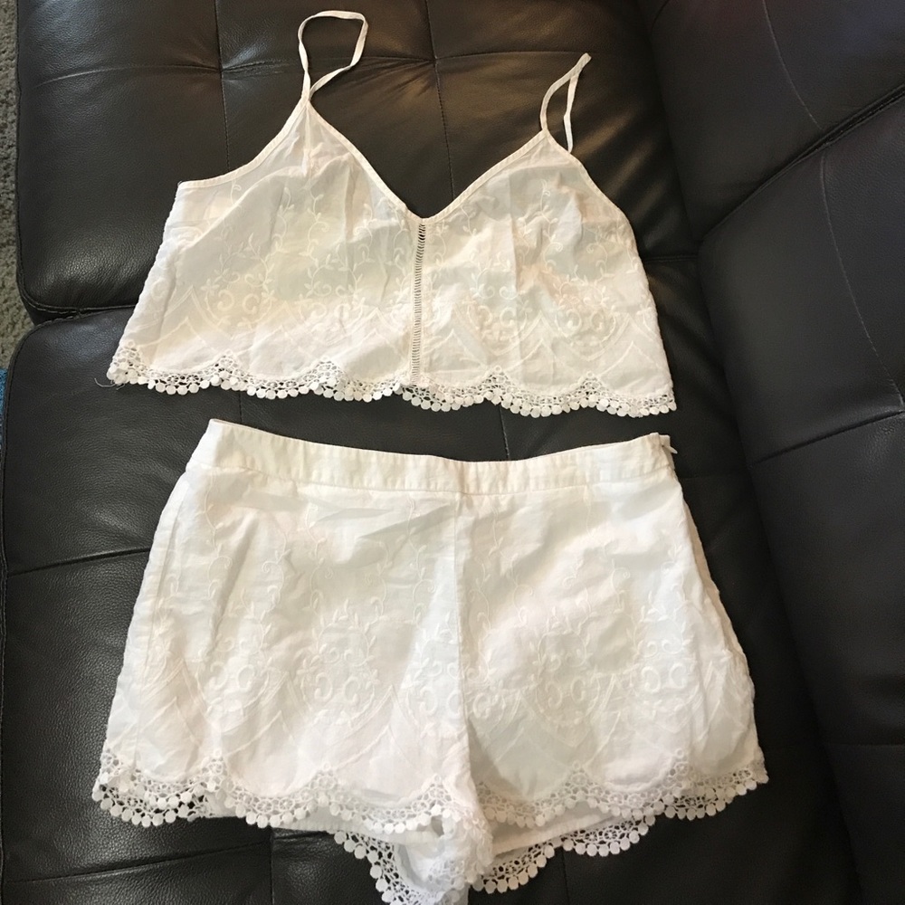 Forever 21 crop top and short set white crochet