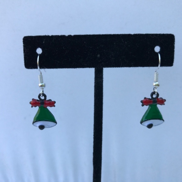 Christmas Earrings Silver Plated Hook Green holiday jewelry - Picture 5 of 6