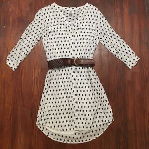 White dress with blue polka dots