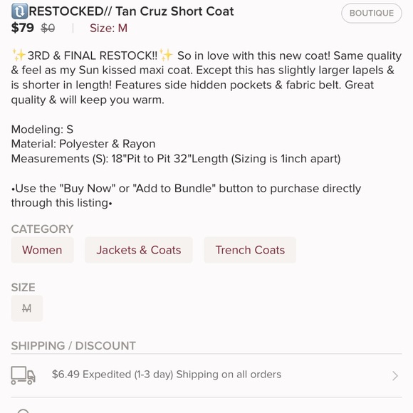 🔃REPOSH Tan Cruz Short Coat - Picture 3 of 7