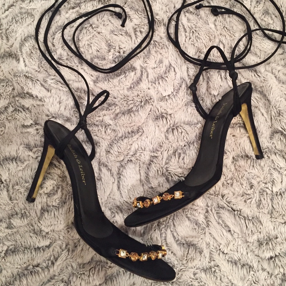 Judith Leiber Satin Lace Up Heels