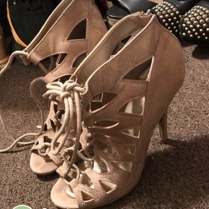 Nude peep toe heels