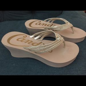 Gold flip flop wedges