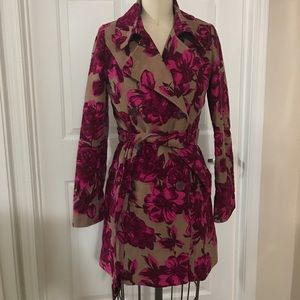 Merona fuchsia floral flannel trench coat size S