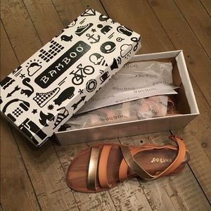 Beige and gold bamboo brand gladiator sandals