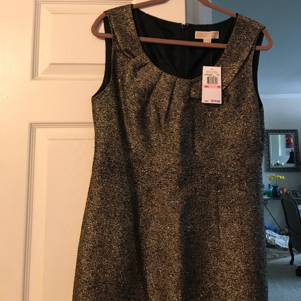 NWT Michael Kors Black & Gold Metallic Dress - Picture 2 of 8