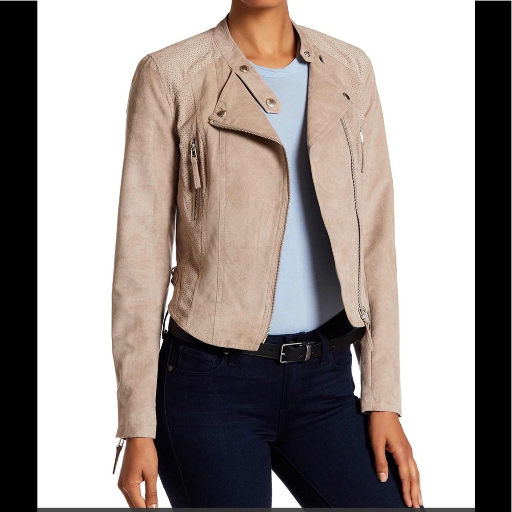 Sebby Faux Suede Moto Jacket Size L in Taupe