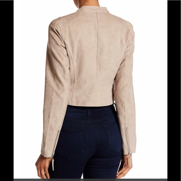 Sebby Faux Suede Moto Jacket Size L in Taupe - Picture 2 of 3