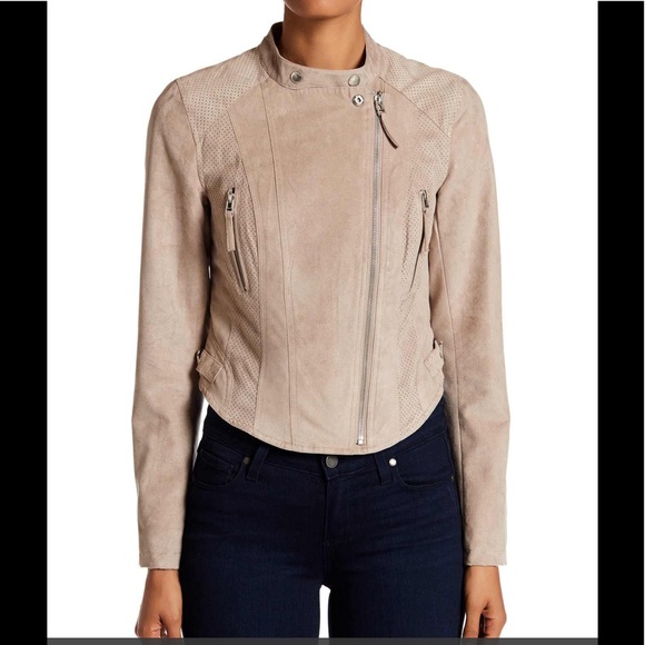 Sebby Faux Suede Moto Jacket Size L in Taupe - Picture 3 of 3