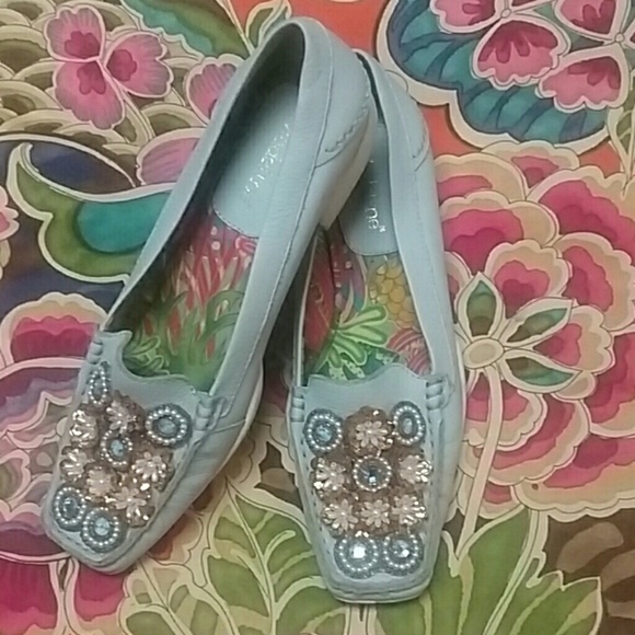 MADELINE Shoes - BEDAZZLED POWDER BLUE FLATS