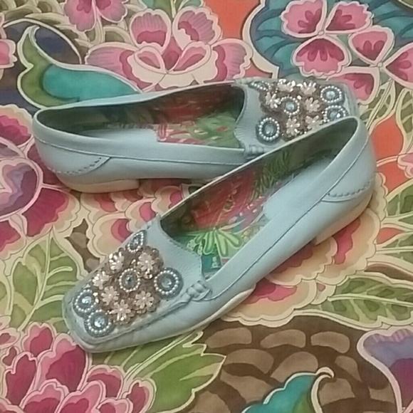 BEDAZZLED POWDER BLUE FLATS - Picture 2 of 5