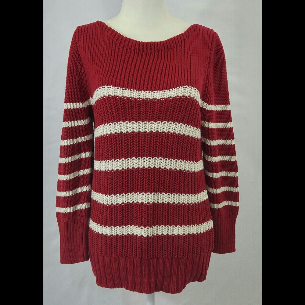 J.Crew Ripple stitch Red & White Boat Neck Sweater