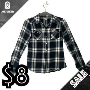 Mossimo Black/White 100% Cotton Plaid Shirt sz M