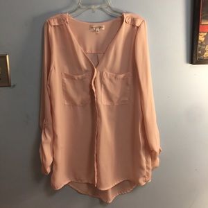 Pink sheer button down