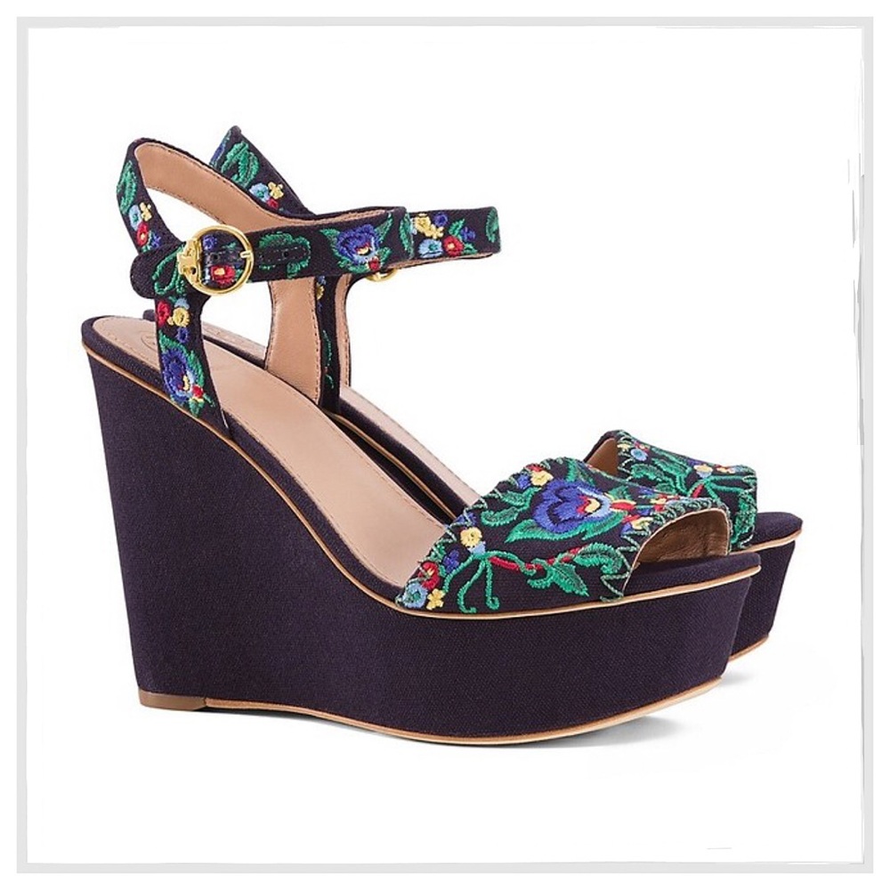 Tory Burch Sonoma Embroidered Platform Wedges - Picture 4 of 7