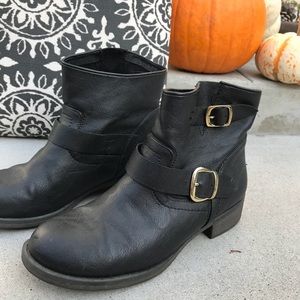 Report black faux leather booties