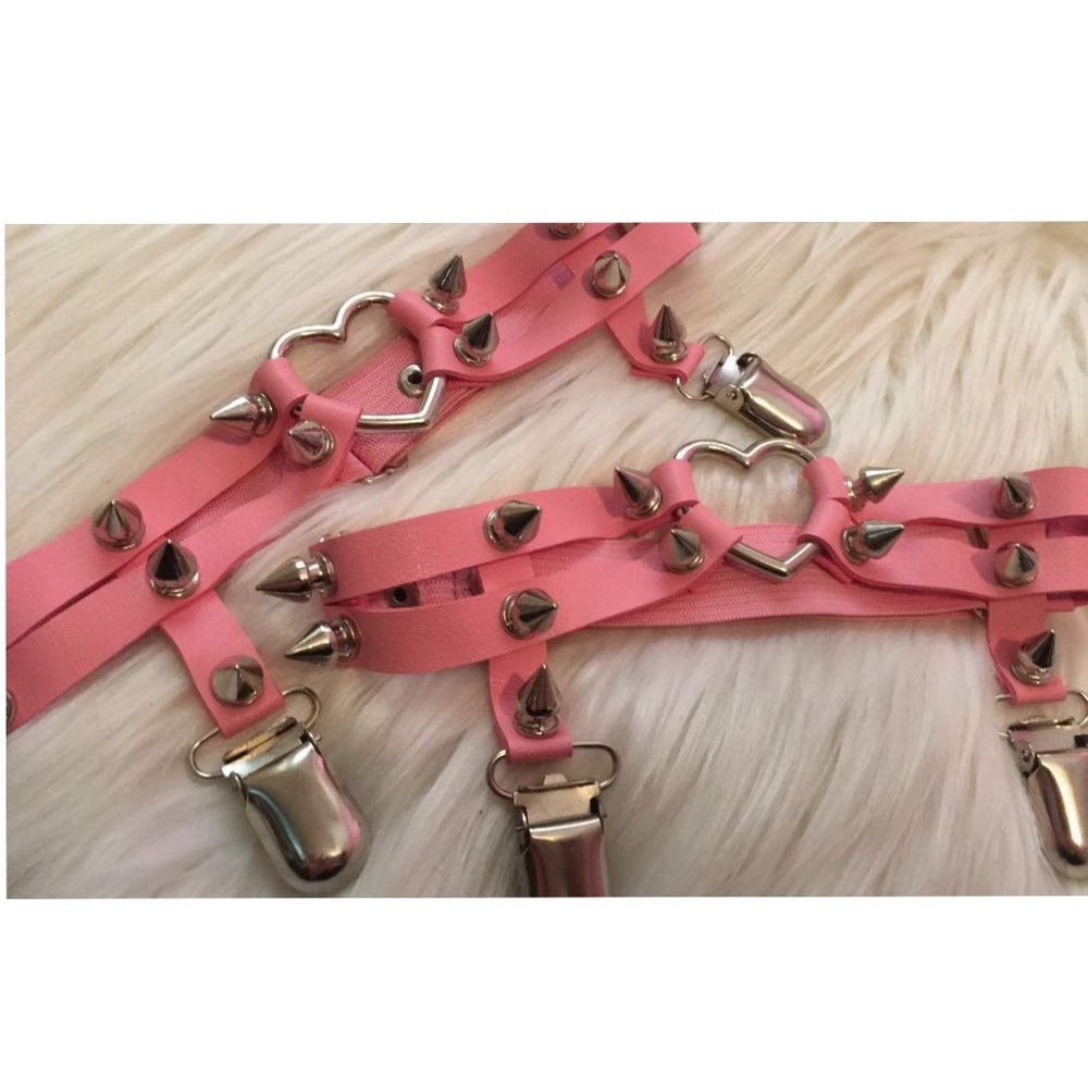 Pink heart spiked leg garter