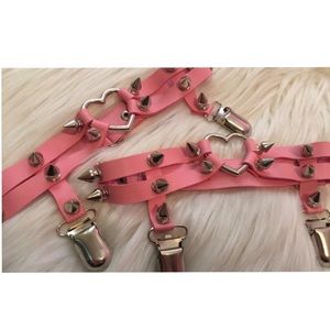 Pink heart spiked leg garter
