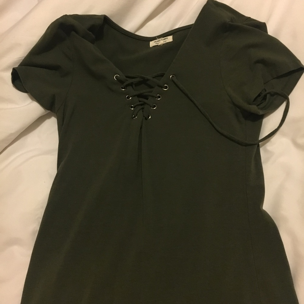 army green body con lace up dress