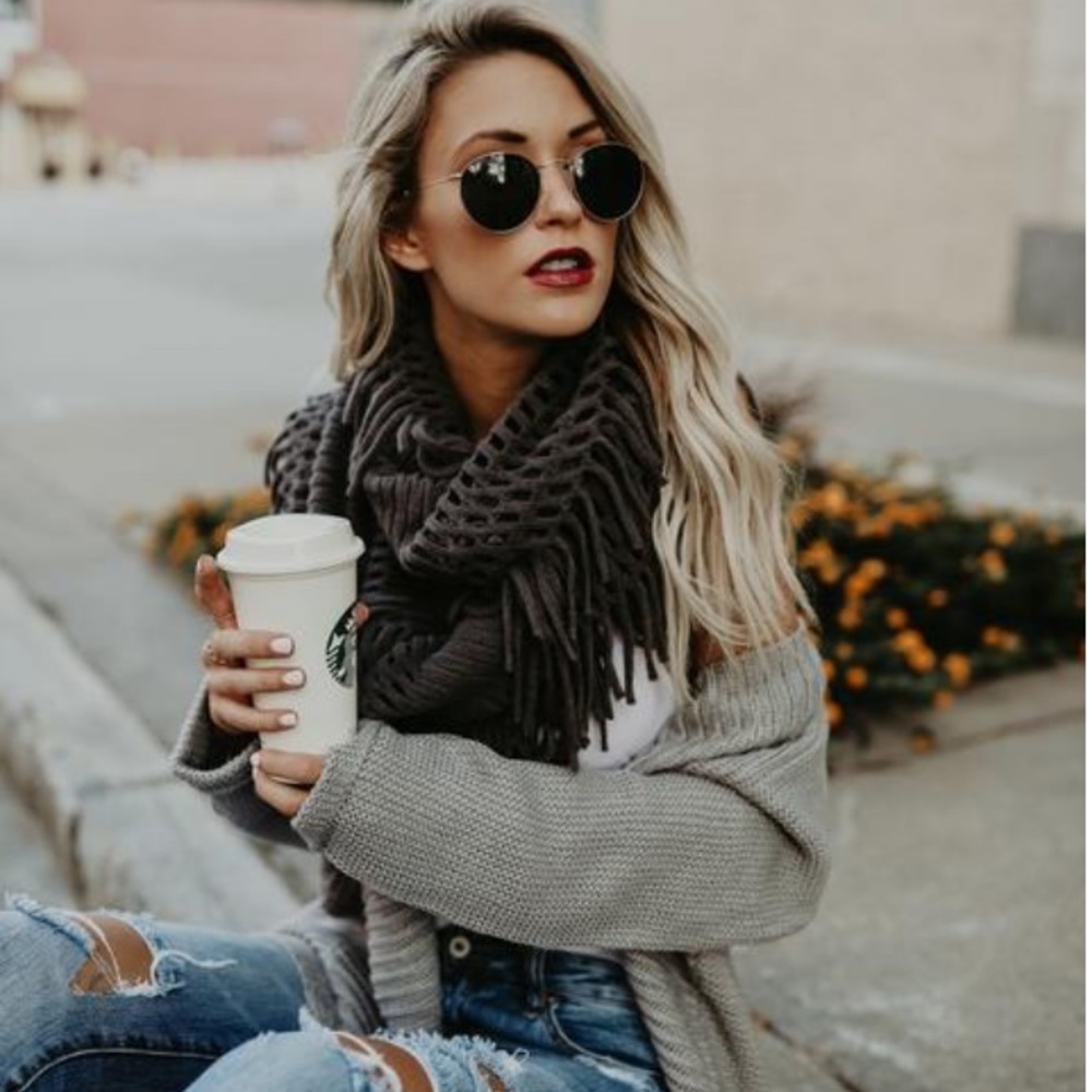 SOLD OUT Gray Fringe Chenille Tassel Infinity Scarf - Picture 1 of 2