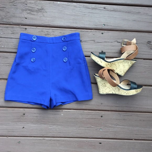 Forever 21 Pants - Blue High Waisted Buttoned Shorts