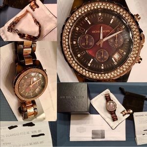 Michael Kors rose gold and tortoise shell watch