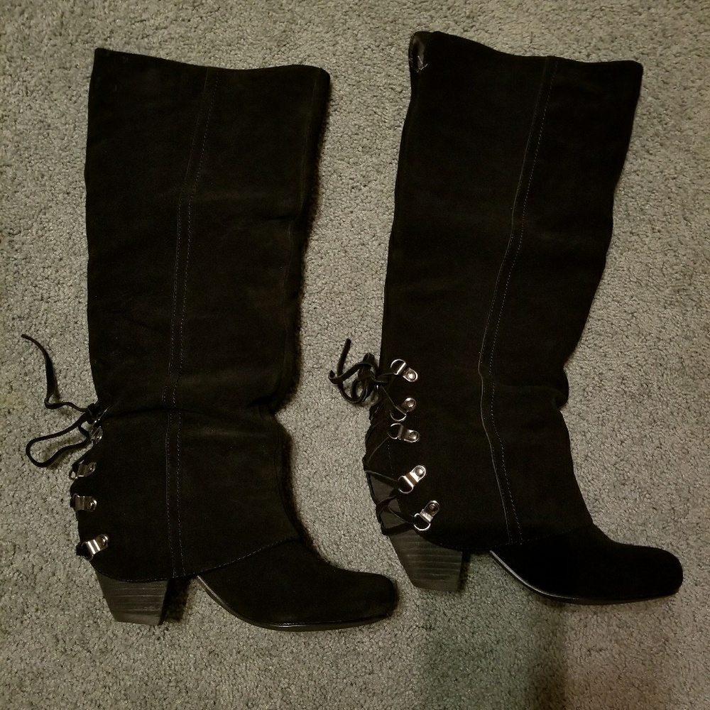 Black NAUGHY MONKEY suede leather boots lace up 7