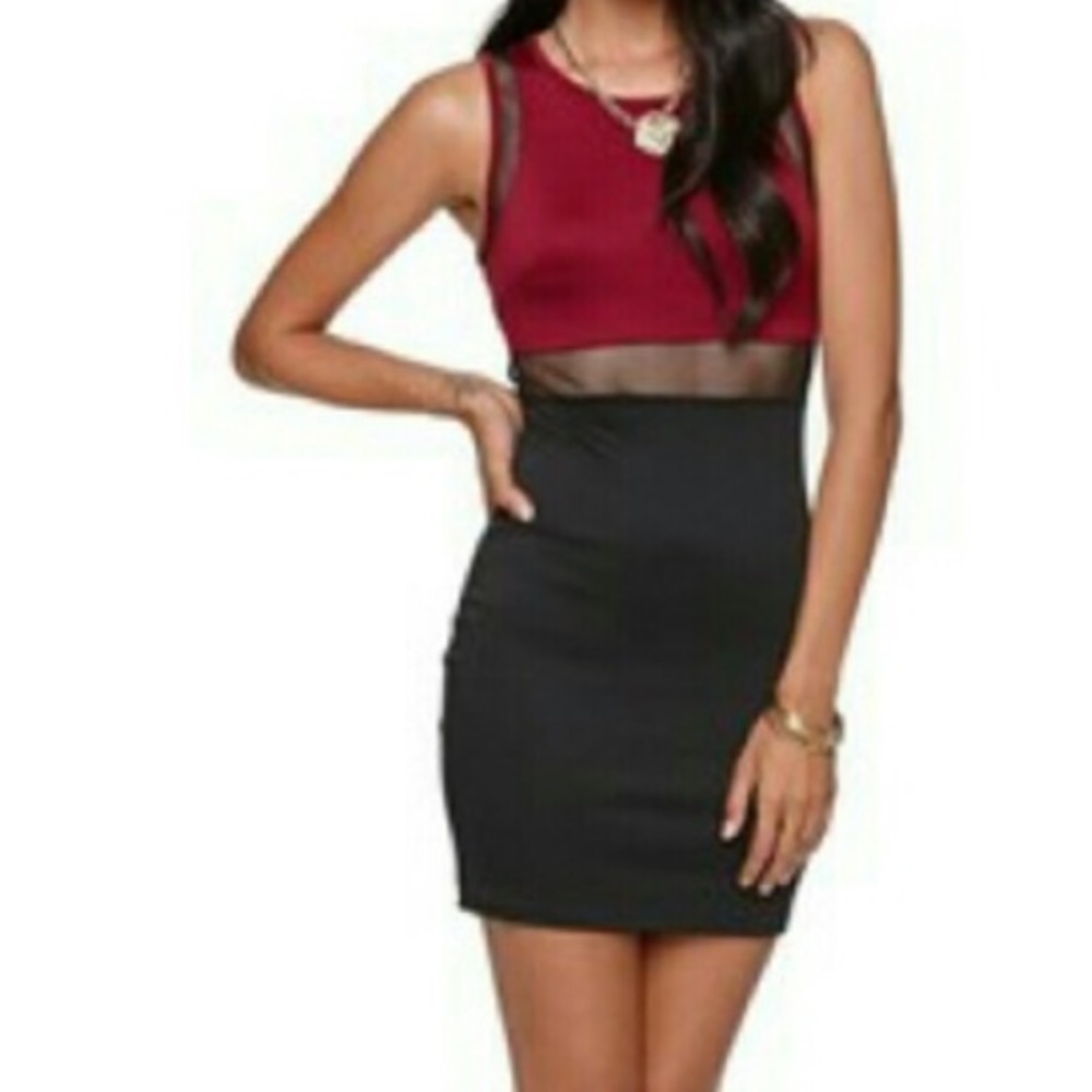 LA hearts burgundy and black mesh dress