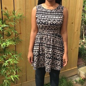 Tan and black tribal print skater dress