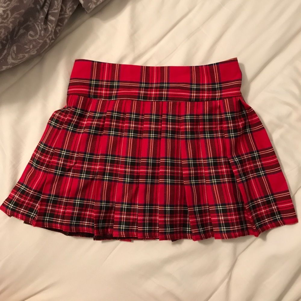 red plaid school girl skirt